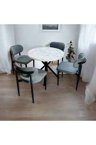 Yeliz Mutfak Masa Takımı 4 Kişilik Beyaz Mermer Desenli Yeliz012 Açık Gri