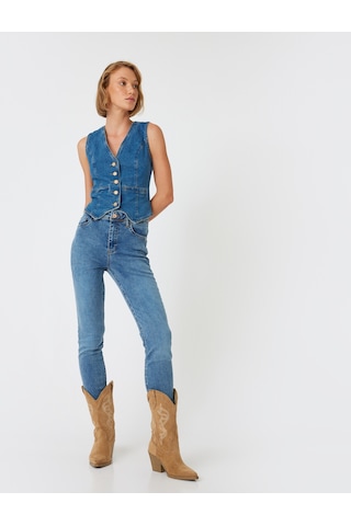 Koton Yüksek Bel Kot Pantolon Skinny Push Up Fit - Skinny Jean Orta İndigo 5wal40059md İndigo