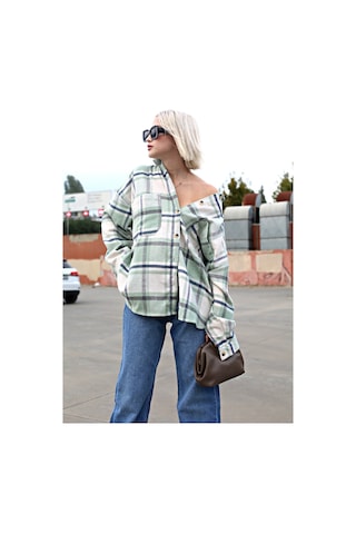 Madmext Su Yeşili Oversize Kadın Oduncu Gömlek Mg1589 Suyeşili