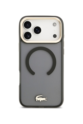 Apple Uyumlu iPhone 17 Pro Max Kılıf Lacoste Lisanslı M-safeli Gold Timsah Logolu Buzlu Kapak Siyah Siyah
