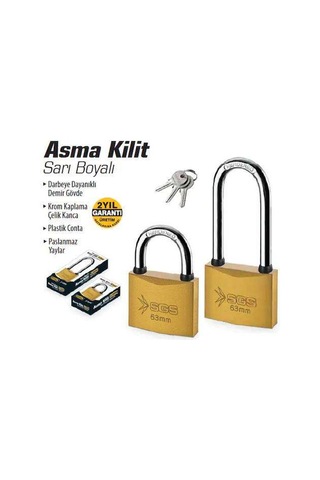 Sgs Asma Kilit Uzun Kancalı Sarı Boyalı 63mm Sgs1353
