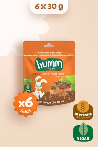 Humm Organic Organik Glutensiz Vegan Havuçlu ve Tarçınlı Kek Atıştırmalık 6 x 30 G