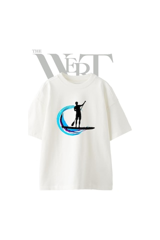 Standup Paddle Tasarım Baskılı Ünisex Beyaz Oversize T-shirt