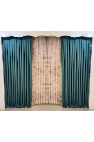 Çam Yeşili Renk Fon Kadife Perde Çift Kanat 1/3 Sık Pileli Dikim V-68 Çam Yeşili