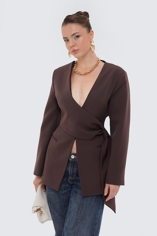 Thalure Kadın Kahverengi Beli Büzgülü Blazer