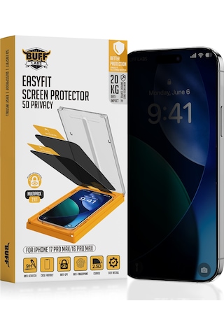 Buff Apple Uyumlu iPhone 17 Pro Max/16 Pro Max 5d Privacy Easyfit 2 Adet Ekran Koruyucu