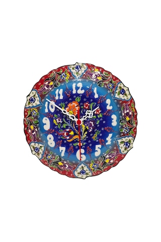 Çini Boyama Kabartma Duvar Saat 25cm - Çini Saat çok Renkli