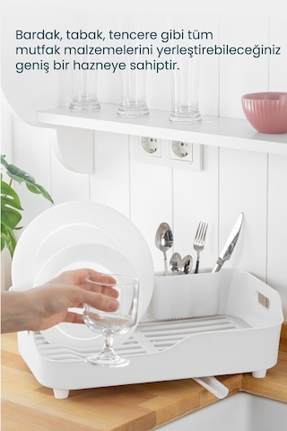 Vienev Lavabo Kenarı Tezgah Üstü Süzgeçli Bulaşıklık Beyaz