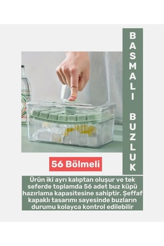 Kapaklı Ve Kutulu Buz Küpü Tepsisi - Kolay Çıkarılabilen 2 Katlı Mini Buz Kalıbı Açık Yeşil