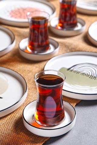 Kitchen Life 18 Parça Stackable Postmodern Kahvaltı Çay Takımı Seti - Çay Bardaklı Kahvaltı Takımı Çay Seti Çok Renkli