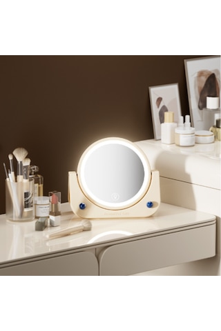 Yifomall Duvarlara Monte Edilebilir Led Aydınlatmalı Katlanır Makyaj Aynası - 3 Renkli Dokunmatik Işık