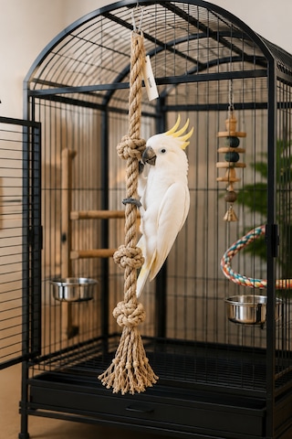 Büyük Irk Papağan Tırmanma Halatı 90 Cm Çap 30 Mm %100 Doğal Kafes Oyuncağı Stres İpi Jüt Halat Macaw Kakadu Jako Amazon Eklektus