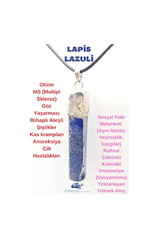 Sertifikalı Doğal Taş Lapis Lazuli Kolye Zincir Hediyeli Çok REnkli