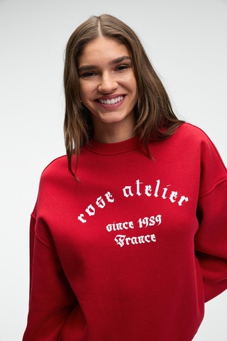 Grımelange Morevessa Kadın Regular Fit Baskı Detaylı Yuvarlak Yakalı Kırmızı Sweatshirt Kırmızı