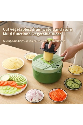 Honeybeeshop Manuel Mutfak Sebze Meyve Dilmece 14in1 Büyük Parçalar Keskici Güçlü Tasarım Kilitli Hıyar Soğan Havuç Domates Ev Profesyonel Şefler İçin 1 Parça