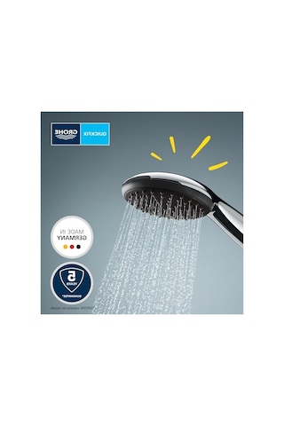 Grohe Vitalio Start 110 El Duşu, 3 Akışlı Masaj, Yağmur & Jet , Smartswitch, 110mm Yuvarlak Duş Başlığı, Silikon Halka, Kireç Önleyici Sistem, Krom, 26031001
