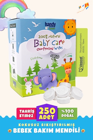 Handytowel Bebek İçin Sıkıştırılmış Tablet Mendili 250 Adet