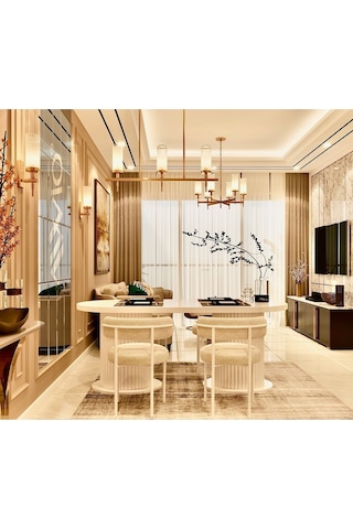 Avvio Lizy Beyaz Ptt Lake Mdf Kaplama 80x160 Yemek Masası Mutfak Masası Masa Sandalye Takımı Kadife Kumaş Beyaz