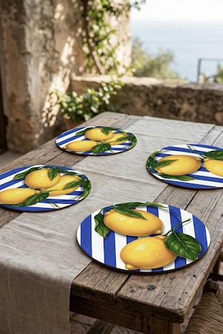 Çizgili Limon Desenli 4lü Supla Set 30 Cm Mdf Uv Baskı Çok Renkli