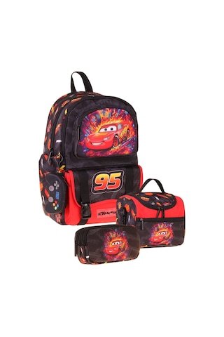 Kaukko Kids Rust Eze Kırmızı - Siyah Renk Erkek Çocuk Üçlü İlkokul Okul Çantası Seti/takımı - Setkk-l5399a