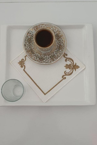 Osmanlı Nakışlı Keten Kare Bardak Altlığı Seti 6 Lı Çok Renkli