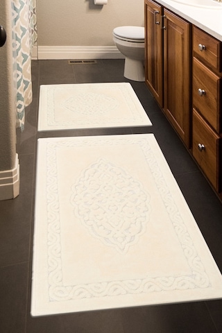 Lotus 2'li Pamuklu Klozet Takımı Krem Banyo Paspas Seti 60 x 100 / 50 x 60 CM Krem