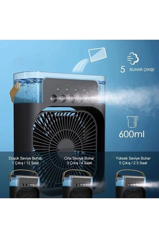Taşınabilir Işıklı 5 Spreyli Vantilatör Buzlu Buharlı Vantilatör Mini Fan Nemlendirici Buharlı 600