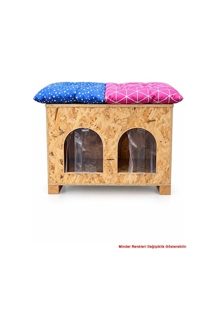 Reyo 2 Bölmeli 2 Minderli Yerden Yüksek Kedi Yuvası Su ve Isı Yalıtımı İç ve Dış Mekan Kedi Barınağı Osb Kedi Evi 61 x 41 x 36 CM CAT51M