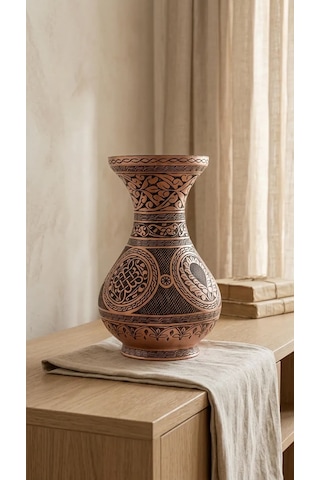 Aura Copper Dekoratif Bakır Vazo 23 Cm Ağır El İşlemeli El Yapımı Obje Çiçeklik Vz-00003