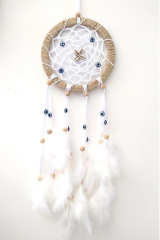Nazar Boncuklu Düş Kapanı Dreamcatcher Kuş Tüyü Duvar Süsü Ev Dek