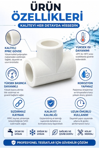 20 Mm Pprc Plastik T Boru Eki Te Bağlantı Parçası Sıcak Soğuk Su Tesisatı İçin Sızdırmaz T Ek 1 Adet Çok Renkli