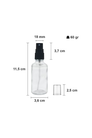 Afracam Şeffaf 50 Ml Sprey Kolonya Dezenfektan Cam Şişe 30 Adet Siyah