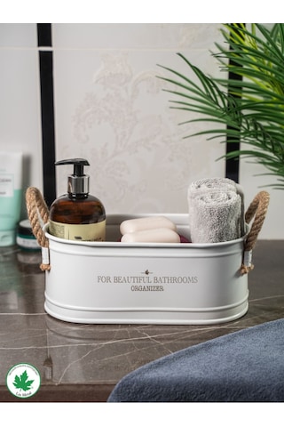 İp Kulplu Baton Metal Banyo Düzenleyici, Banyo Organizeri For Beautiful Bathrooms Organizer Baskı - Beyaz Beyaz