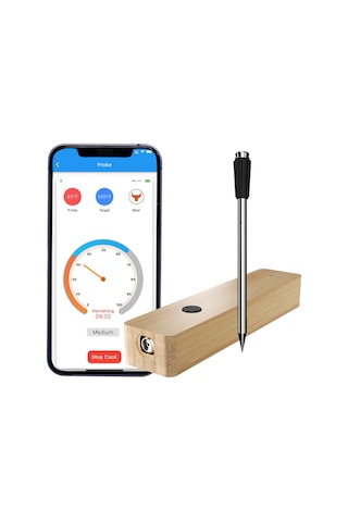 Teltree Bluetooth Et Termometresi, 150m Menzil, Akıllı Uygulama Kontrolü, Alarm Ve Zamanlama Fonksiyonu, 304 Çelik Prob, Şarjlı Depolama Tabanı İle Dış Mekan Izgara Termometresi