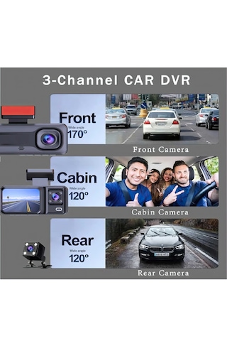 Araç İçi 3 Kameralı 1080p /2.0 İnç Lcd Ekranlı /gece Görüşlü