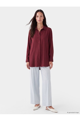 Lcw Everyday Bordo Gabardin Kadın Gömlek Tunik