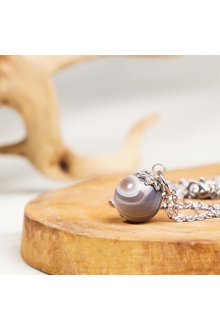Akik Agate Doğal Taş Küre Kolye Renkli