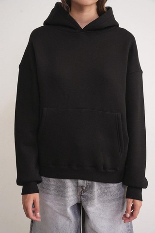 Mixray 2022 Unisex 3iplik Basic Polarlı Kapüşonlu Sweatshirt Hoodie Siyah