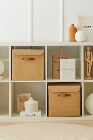 Ocean Home Textile 2'li Jüt Kapaklı Kutu Set 30x30x30 cm