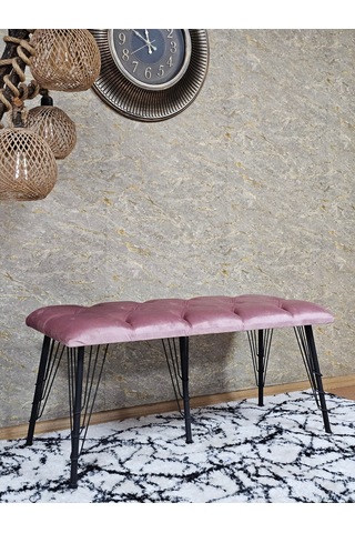 Zafir Metal Siyah Tel Ayaklı 100 Cm Puf Bench - Puf - Bench - Oturak - Mutfak Oturağı - Antre Oturağı Pembe