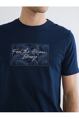 LC Waikiki Lcwaıkıkı Classic Lacivert Bisiklet Yaka Baskılı Penye Erkek Tişört New Navy