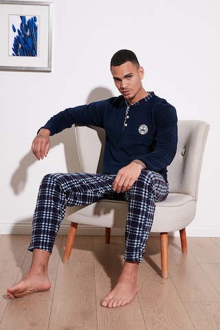 Buratti Ekoseli Regular Fit Düğmeli Bisiklet Yaka Kışlık Polar Erkek Pijama Takımı 60961002 Lacivert