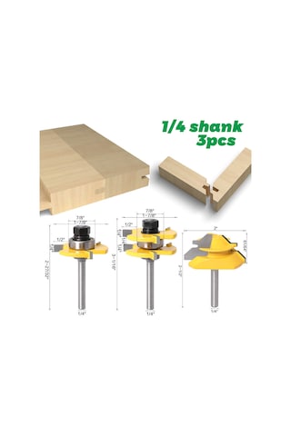 Monyee Ahşap İşleme Uç Takımı: 3'lü T Tipi + 45 Derece Kontrprez Uçları, Keskin Keso, Ahşap-mdf-plywoo