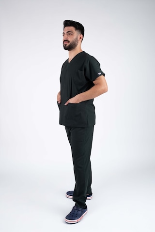 Siyah Likralı Erkek Hemşire Ve Doktor Forması Takımı Scrubs Hastane Üniforması