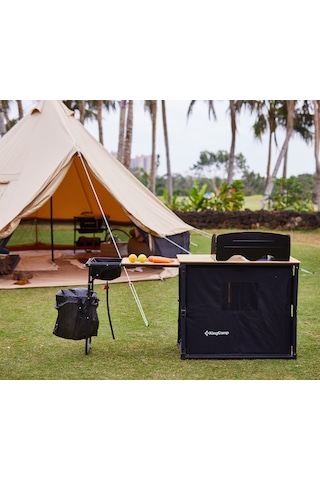 Kingcamp Premium Camp Kitchen Station Bambu Portatif Kamp Mutfağı Ahşap - Siyah