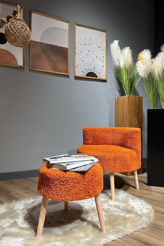 Berlin Çay Seti Kiremit Rengi Berjer Ve Puf Takımı Salon, Ofis, Balkon - 2'li Takım