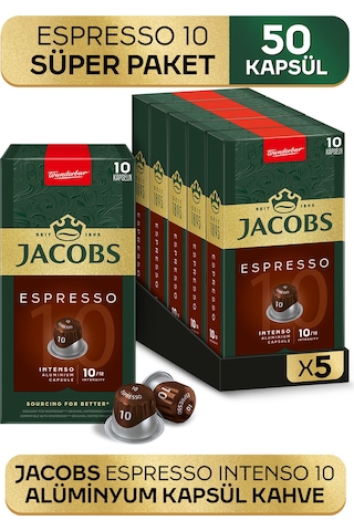 Jacobs Espresso 10 Intenso Nespresso Uyumlu Alüminyum Kapsül Kahve 5 x 10'lu