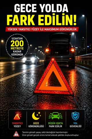 1 Adet Katlanabilir Üçgen Acil Durum Reflektörü Metal Ayaklı Taşıma Kutulu Araç Uyarı Üçgeni Kırmızı