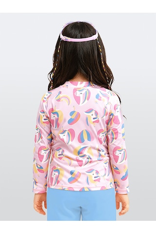 Uv Korumalı Kız Çocuk Mayo T-shirt Uvp+50 Faktör Koruma Uzun Kollu Unicorn Pembe