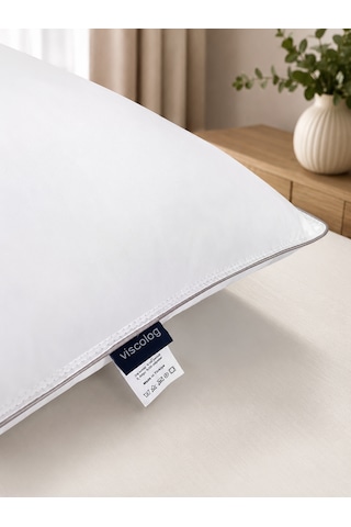 Viscolog Otel Konforu Rahat Mikrojel Yastık %100 Pamuk Kumaş 900 Gr Dolgu Hipoalerjenik Nefes Alan 50x70 Cm Tela Çantalı Beyaz